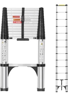 Telescoping Ladder,12.5 FT Aluminum One-Button Retraction Lightweight Ladder with 2 Triangle Stabilizers,Heavy Duty 375 lbs Max Capacity,Ideal for Home, RV, and Outdoor