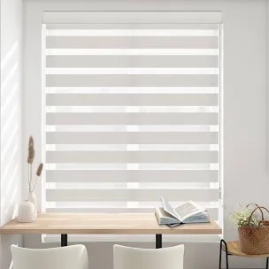 Persilux Cordless Zebra Blinds for Windows Free-Stop Roller Windows Shades (34" W X 72" H, White) Dual Layer Light Control for Day and Night, Light Filtering Sheer Shades for Home, Easy to Install