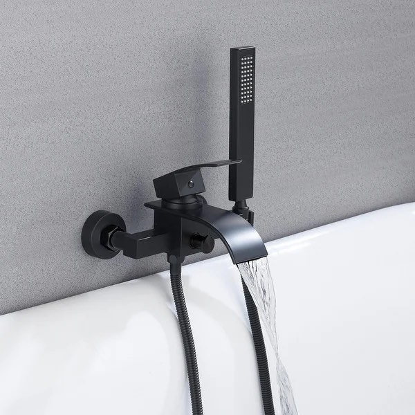 Waterfall Wall-mount Bath Tub Filler Faucet with Handheld Shower matte black