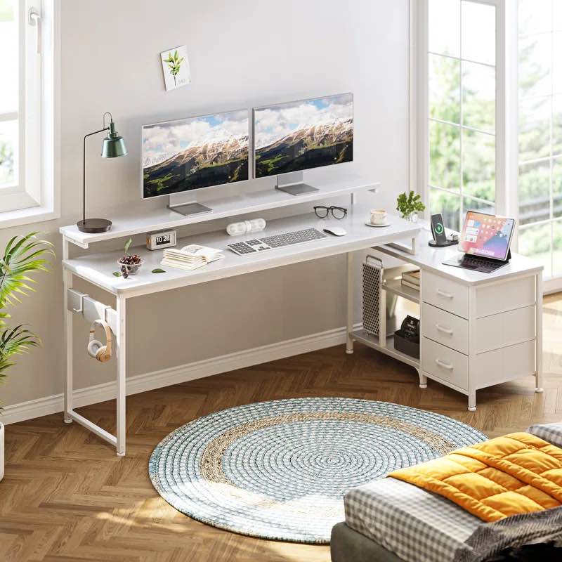 L Shaped Desk With 3 Storage Drawers,reversible