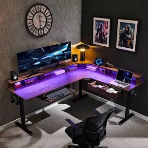 75" L-shaped Electric Standing Desk With Smart Hub & Height-adjustable Design