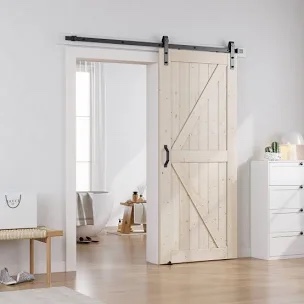Paneled Solid Wood Unfinished Barn Door with Installation Hardware