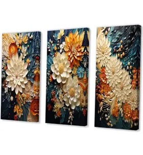 Orange Teal Botanical Whirlwind "3 - Pieces (Set of 3