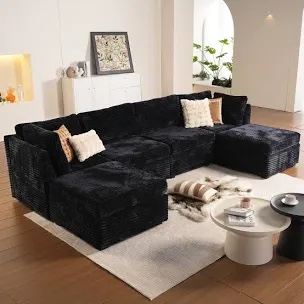 Andreco 6 - Piece Corduroy Sectional black (ONLY 3 OUT OF 6 BOXES!!!)