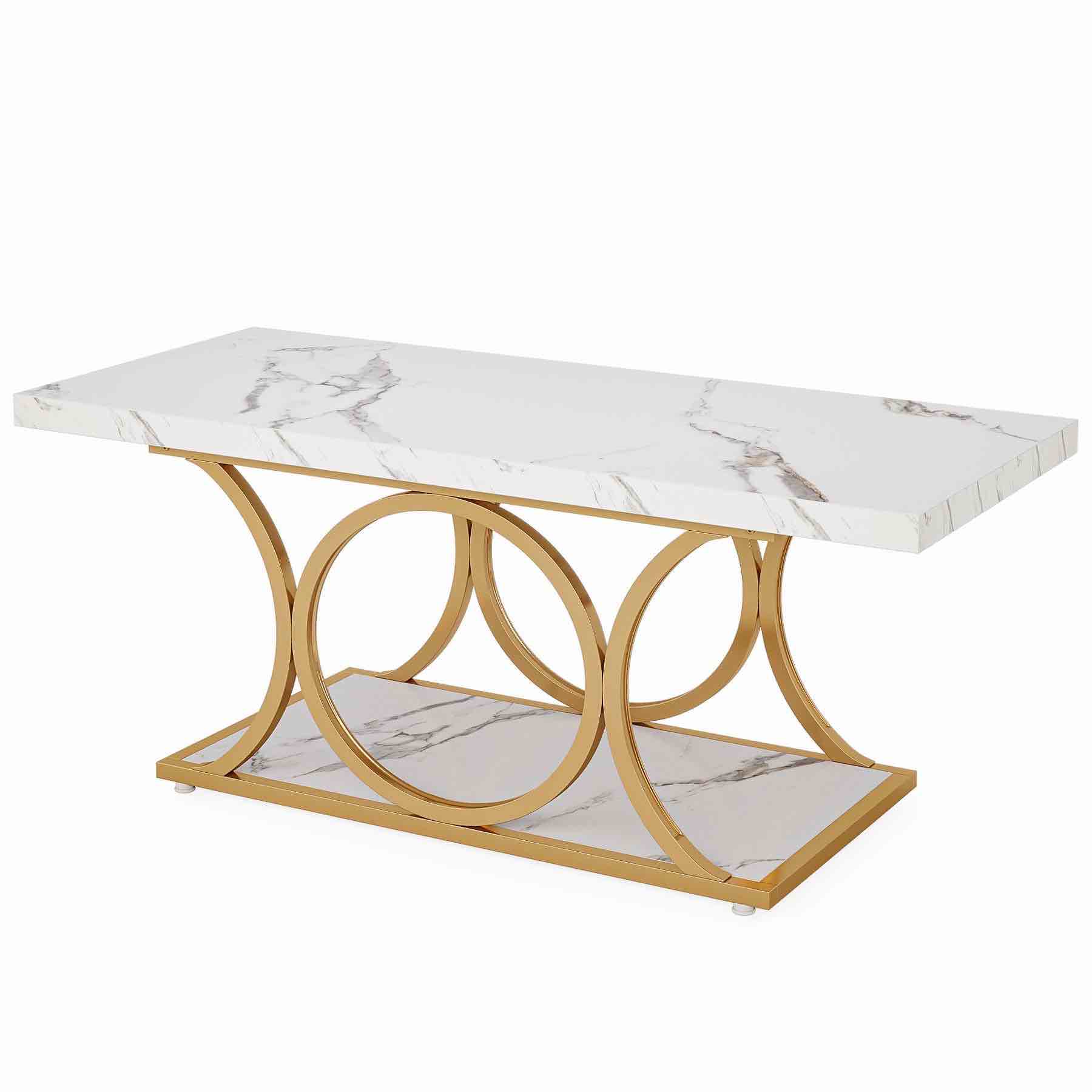 Rectangle Coffee Table, 47.24" Center Table with Faux Marble Top HOGA-C0848
