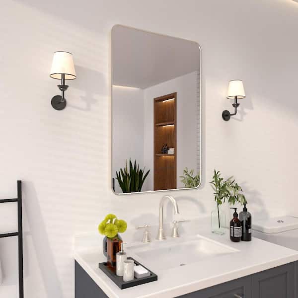 24 in. W x 36 in. H Rectangular Framed Wall Bathroom Vanity Mirror in Brushed Nickel SM-2436BN