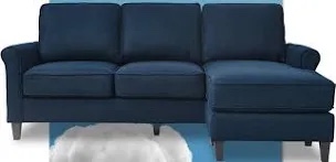 Serta Harmon Reversible Sectional Sofa, Modern L-Shaped Couch for Small Spaces, Soft Fabric Upholstery, Square Arm, Pillow Back Cushions, Blue