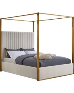 (Headboard only) Meridian Furniture JonesCream-Q Jones Collection Modern | Contemporary Upholstered Queen Bed, Cream Velvet, Channel Tufting, Brushed Brass Frame, 66.5" W x 86.5" D x 79" H, Cream, Queen