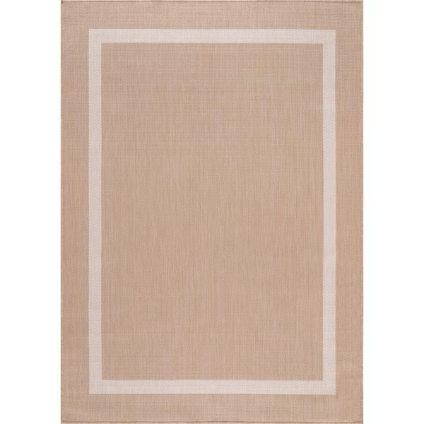 Waikiki Beige/White 8 ft. x 10 ft. Bordered Indoor/Outdoor Area Rug