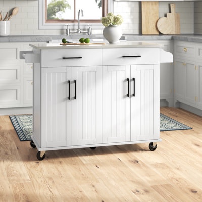 FTLFKT-2039 Kitchen Island with Lockable Wheels, Storage Drawers & Cabinets By Lark Manor