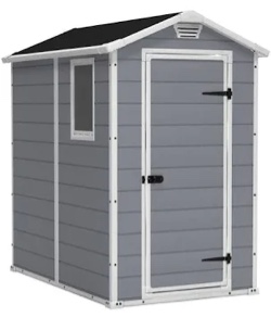 Keter Manor 4 ft. x 6 ft. Durable Resin Outdoor Storage Shed With Heavy Duty Floor and Locking Door  Gray and White