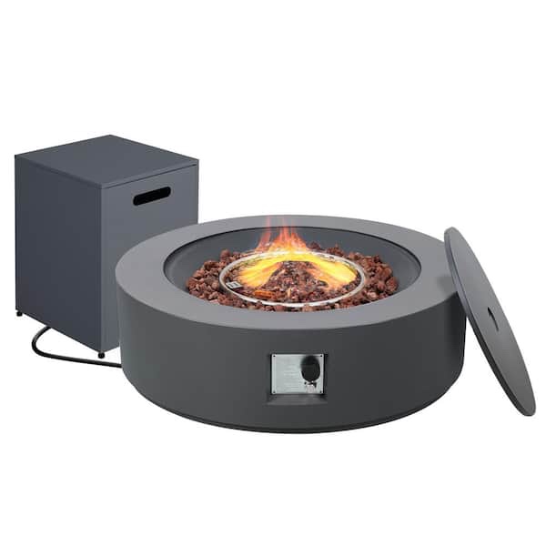 UPHA 42 in. 50,000 BTU Dark Gray Round Iron Outdoor Propane Gas Fire Pit Table with Propane Tank Cover