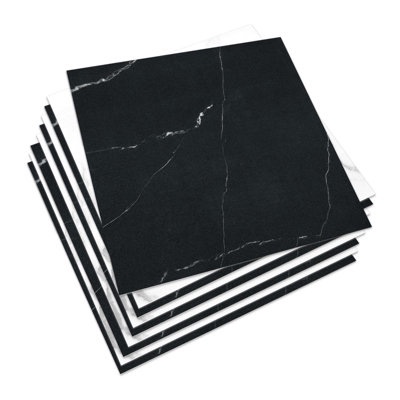 12 In. X 12 In. Vinyl Black&white Peel And Stick Backsplash, Floor And Wall Tile For Kitchen (covers 30 Sq.ft.) (Set of 30)
