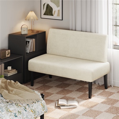 Yaheetech Full item. Corduroy loveseat mini sofa with rubberwood