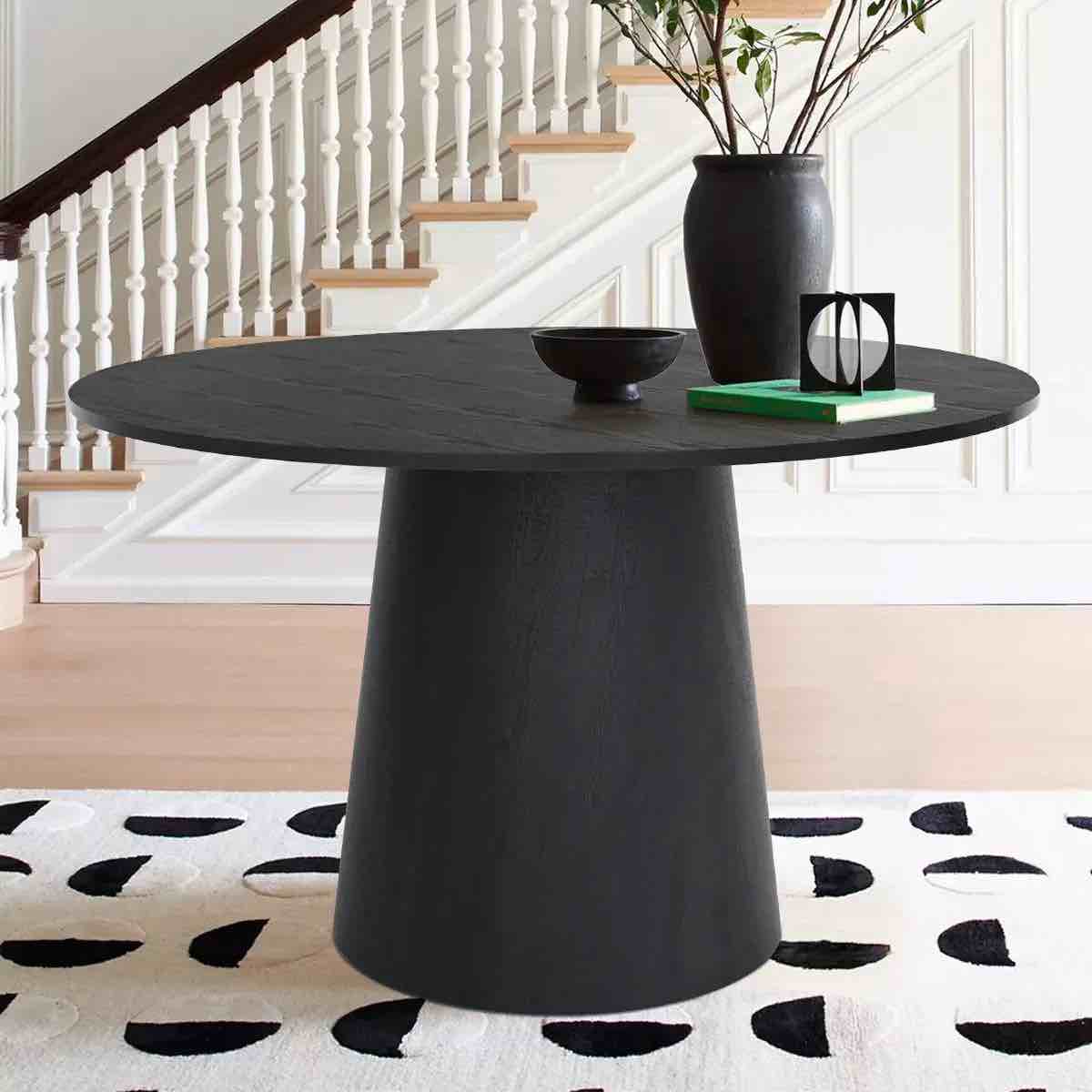 Table top and pedestal. Dwen 46" Modern Round Pedestal Dining Table DWEN-CONE-LEG-BK2.0