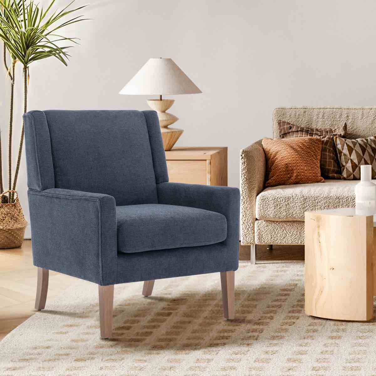 COLAMY Ayran Wing Back Upholstered Accent Armchair with Solid Wood Leg