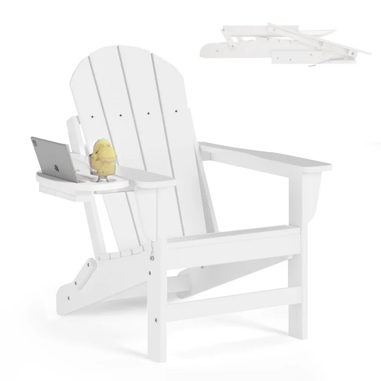 Folding HDPE Adirondack Chair with 4 in 1 Cup Holder Tray Plastic Adirondack Chairs Weather Resistant Lawn Outdoor Firepit Chairs
