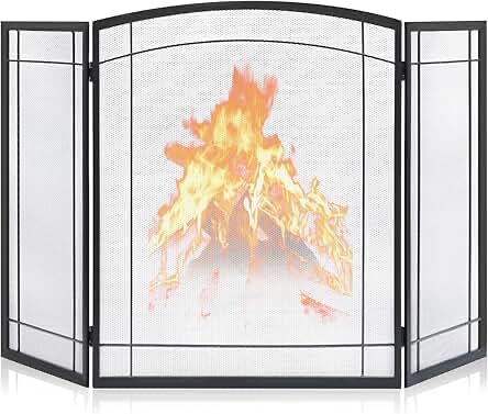 Black Powder Coated Steel 3-Panel Arched Fireplace Screen 48" x 29.75"