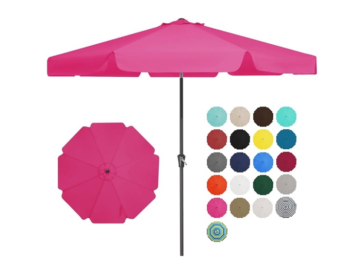 JEAREY 6.5x10 ft Rectangular Patio Umbrellas Outdoor Table Market Umbrella w/Push Button Tilt/Crank, 6 Sturdy Ribs, UV Protection Waterproof Sunproof(Rose Pink)