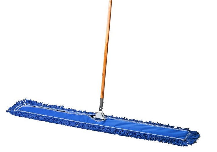 Commercial Dust Mop & Floor Sweeper, 48 in. Dust Mop for Hardwood Floors, Reusable Dust Mop Head, Wooden Broom Handle, Industrial Dry Mop for Floor Cleaning and Janitorial Supplies, Blue