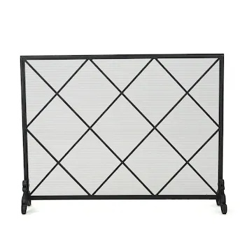 Best Selling Home Decor 41.5-in Black Iron 1 -Panel Diamond Fireplace Screen