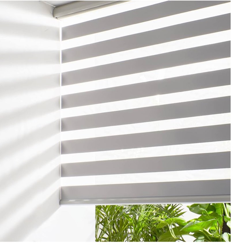 Persilux Cordless Zebra Blinds for Windows Free-Stop Window Blinds (35" W X 47" H, Grey) Dual Layer Light Control for Day and Night, Light Filtering Sheer Shades for Home, Easy to Install