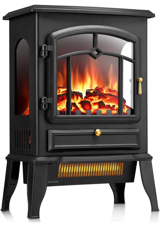 R.W.FLAME Electric Fireplace Stove Heater with Thermostat Control, 15" Cathedral Stylish Small Fireplace Heater, 3D Realistic Flame Effects, Adjustable Heating Mode, Overheating Safe Design