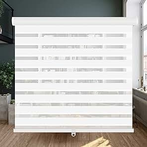 LUCKUP Cordless Zebra Blinds Roller Shades for Window-Dual Layer Sheer Blinds Light Control with Valance Day Night Privacy Light Filtering Fabric, 34" W x 72" H, White