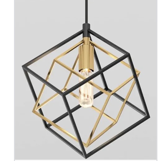 artika Imperium 25W 1-Light Modern Mid-Century Pendant Light Fixture, Black and Gold Finish - Geometric Kitchen Island Light, Made of Steel, Bulb Not Included