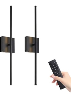 Modern Wall Sconce Set of 2, Battery Operated, Rechargeable Wall Light with Remote Control, 3000K-6500K Adjustable, 35" Dimmable LED Linear Picture Light for Living Room, Bedroom, Black
