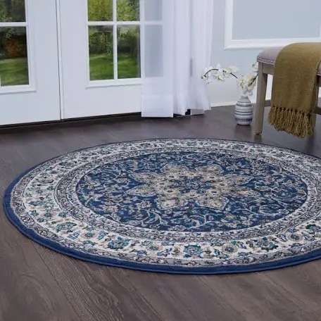 Home Dynamix Tremont Magnolia Traditional Medallion Area Rug Navy Blue/Ivory 39 Round