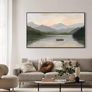 Serene Mountain Lake Siene at Sunset Landscape Home Decor Extra L