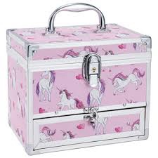 Hododou Jewelry Box for Girls Unicorn Jewelry Organizer with Drawer & Mirror, Unicorn Style Lockable Storage Case for Kid or Little Girls Jewelry and Hair Accessories