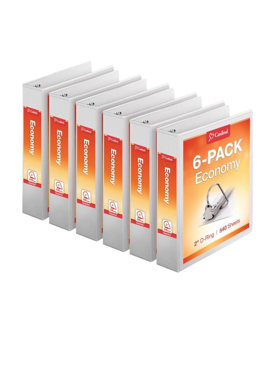 Cardinal 90761 EconomyValue ClearVue Slant-D Ring Binder, 2 in, w o Packaging, White