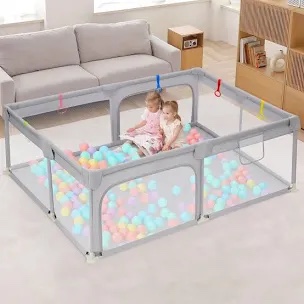 Dripex Baby Playpen, 71"×47" Play Pens for Babies and Toddlers, Safe Anti-Fall Play Yard with Gates, Baby Fence with Breathable Mesh, Indoor & Outdoor Kids Activity Center, Ash Grey