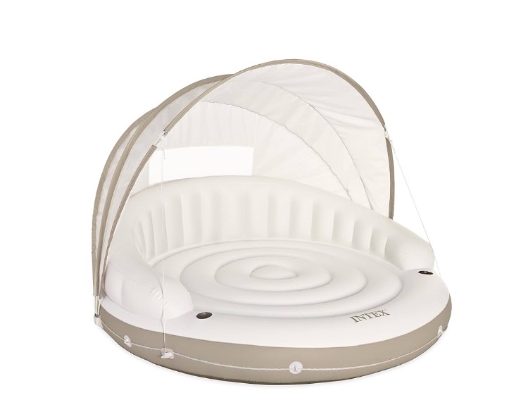 INTEX 58292EP Canopy Island Inflatable Pool Float: Comfortable Lounge Surface – Built-in Cup Holders – Detachable Sunshade – 440lb Max Weight Capacity – 78.5" x 59"