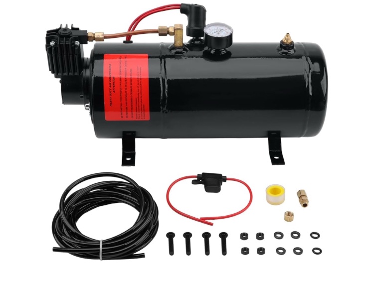 BOPOWOO. DC 12V MAX 150PSI Air Horn Compressor Tank Pump with 3 Liter Tank 0.8 Gallon Portable Air Compressor Pump for Truck Pickup Train Portable Inflator Air Compressor with 3L Tank Train Air Horn Kit