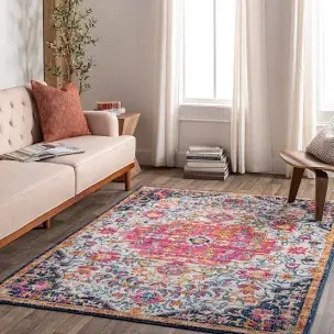 Livabliss Floransa 8 x 10 (ft) Polypropylene Pink Rectangular Indoor Medallion Oriental Area ivory fushia 