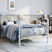 Anterrio Metal Open-Frame Bed with Butterfly Pattern Design Headboard and Footboard Lark Manor™ (