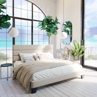 Elison Platform Bed with Fabric Upholstered Headboard and Wooden Slats Latitude Run® (