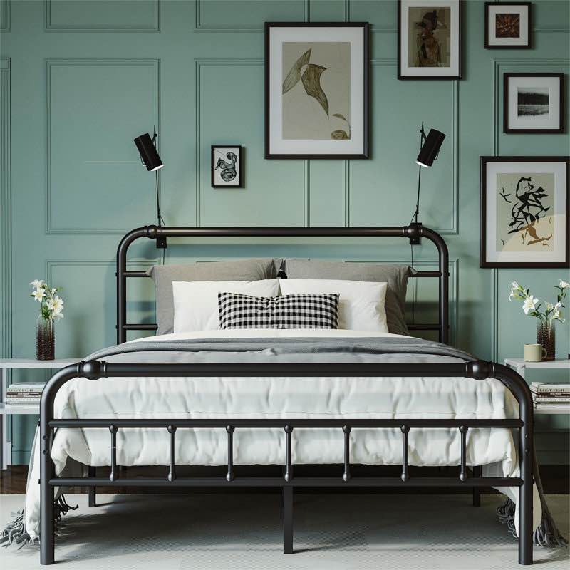 Amylia Heavy Duty, Anti-Sway, 14” Iron Bed, Head and Footboards, Artistic Steel Pipe Molding By August Grove®