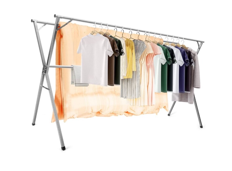 AIODE Clothes Racks for Hanging,94.5 inch for Stainless Steel Adjustable and Foldable Space Saving Laundry Clothes Drying Rack for Indoor Outdoor with Windproof Hooks