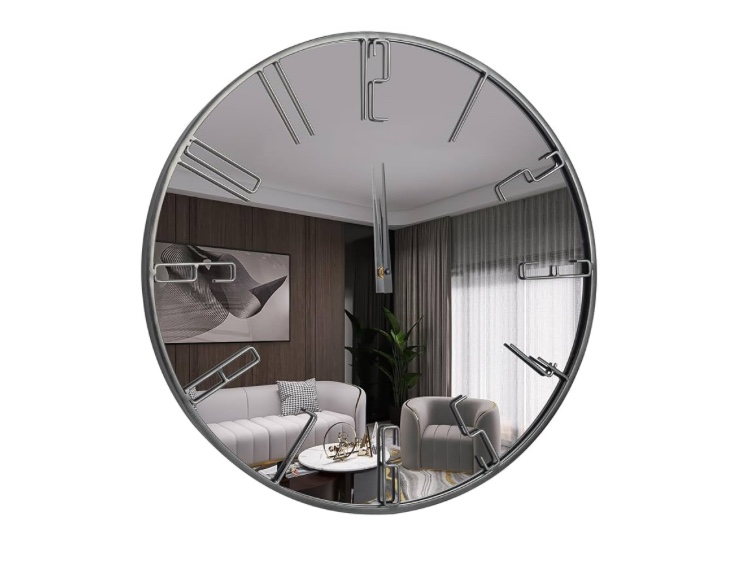 LOQUENCE. Modern Decorative Mirror for Wall, 24"x24" Metal Framed Round Wall Mirror, Silver Gray Number Circle Mirror for Living Room, Bedroom, Study, Entryway