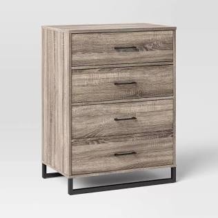 mixed material 4 drawer dresser light gray wash - room essentials™: vertical storage, mdf frame, spot clean