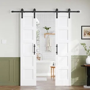 5-Panel Manufactured Wood Double Barn Door with Installation Hardware Kit
