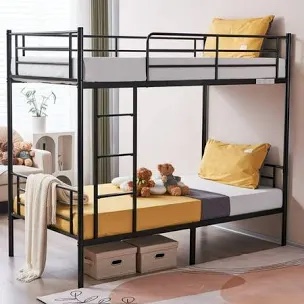 (Missing a box) Zimtown Twin over Twin Steel Bunk Beds Frame, 78" x 42" x 65" with Ladder Bedroom Dorm Room for Kids Adult