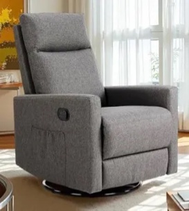 Sweetcrispy Recliner Chair, 360 Swivel Rocker Chair for Adults, Glider Rocker Recliners, Nursery Chairs for Living Room, High Back, Upholstered Deep Seat, Grey