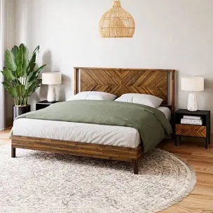 Vivian DELUXE Platform Bed Frame with Headboard – Acacia Wood