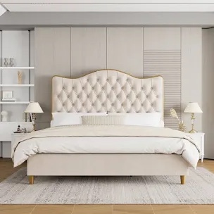 Parley 55.1" Tall Upholstered Bed. Wood Bed Frame with Tufted Headboard