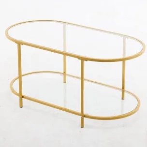 Champagne Gold Oval Glass Coffee Table